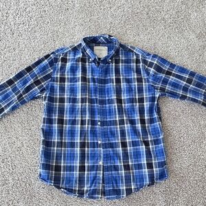 Aeropostale Blue and Black Plaid Button Down Shirt
